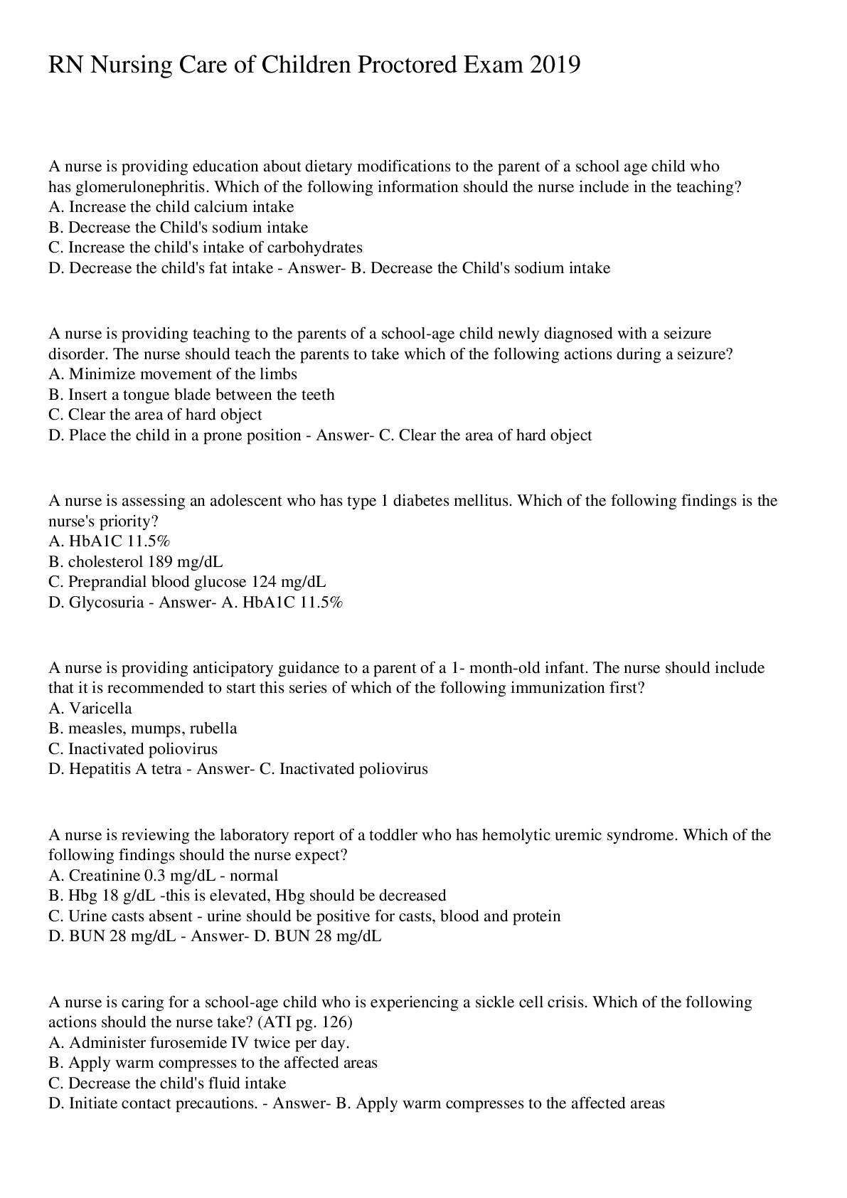 Preview image for RN Nursing Care of Children Proctored Exam 2019